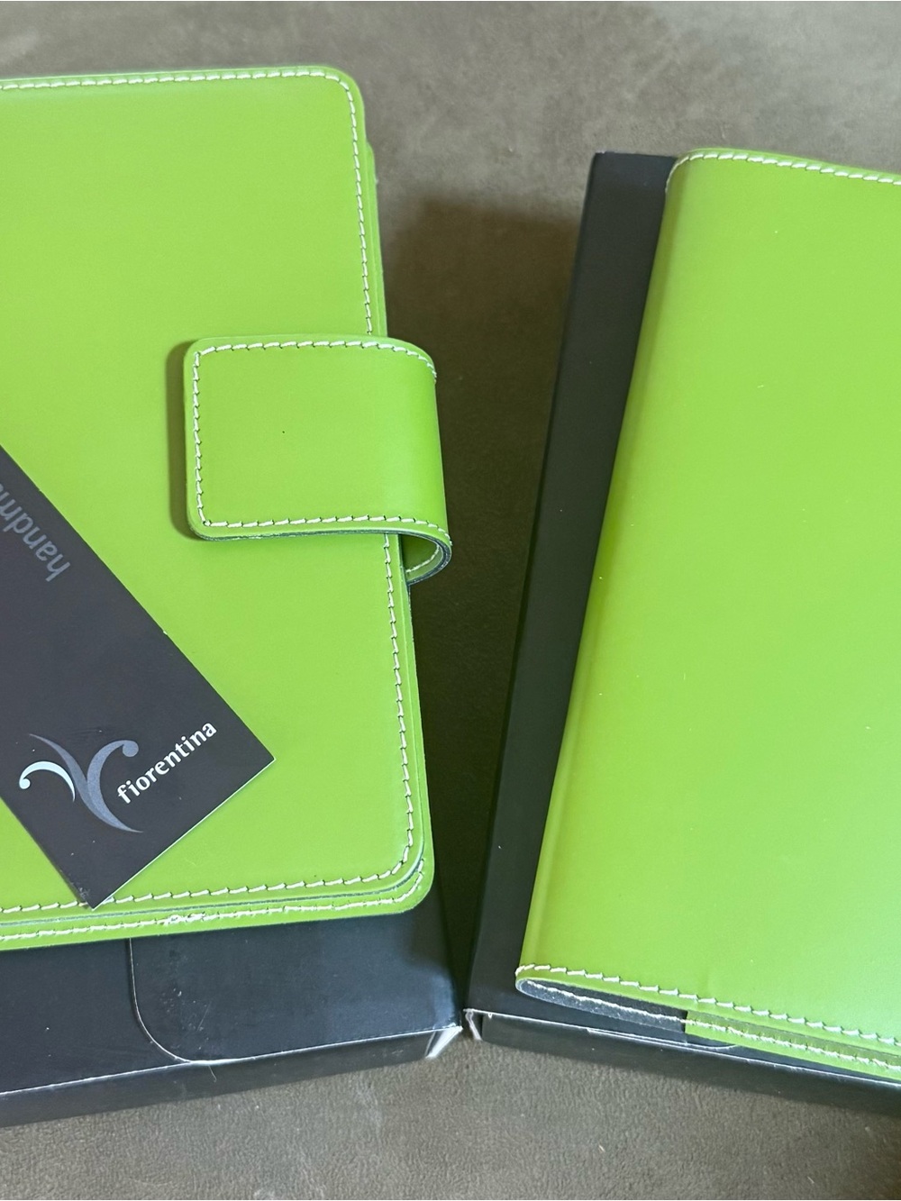 Lot of 2 Fiorentina Italian Leather Journals New In Box Lime Green Italy
